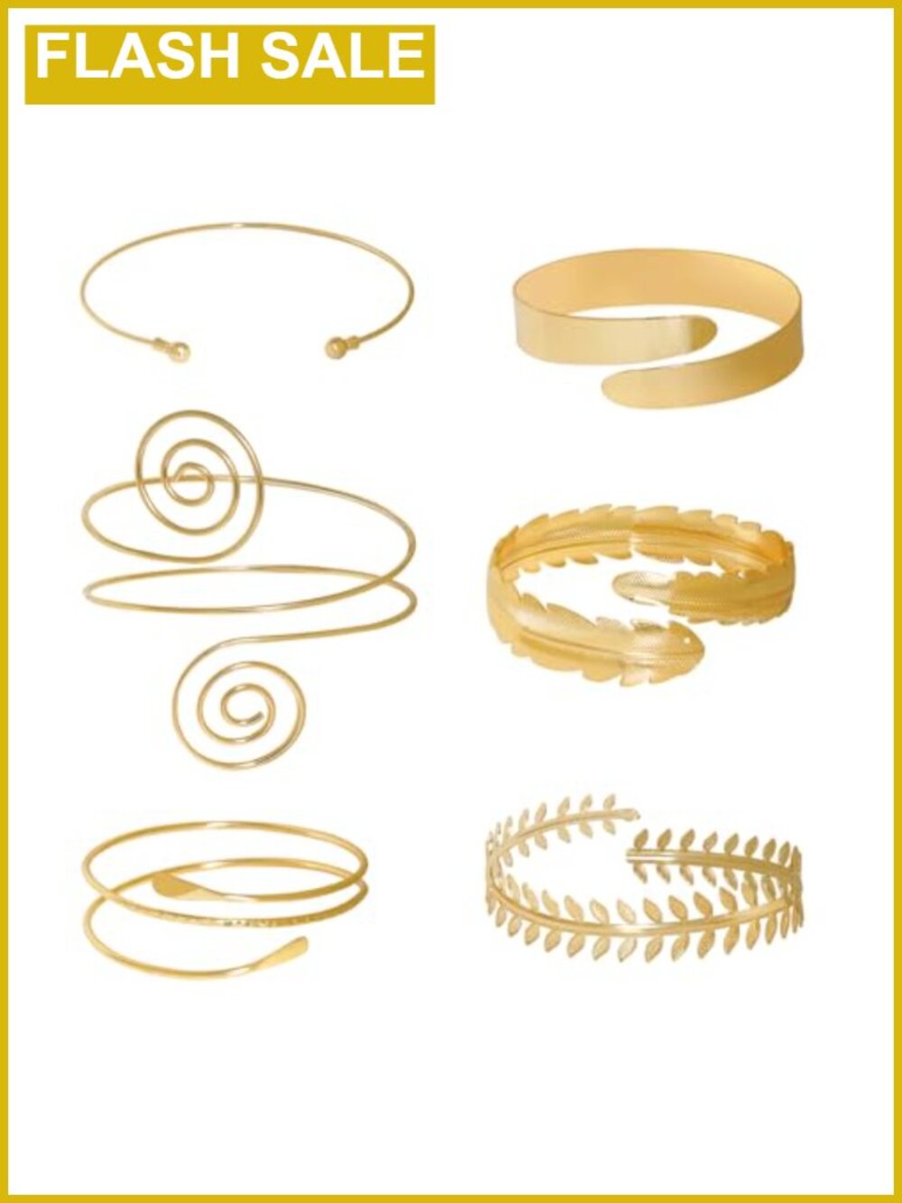 6 Pcs Adjustable Metal Alloy Upper Arm Cuff Bracelet Set